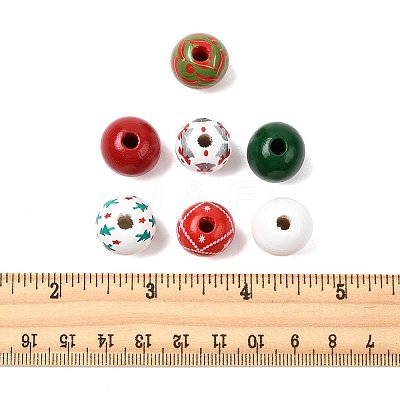 50Pcs 7 Colors Christmas Spray Painted Wood European Beads WOOD-FS0002-43-1
