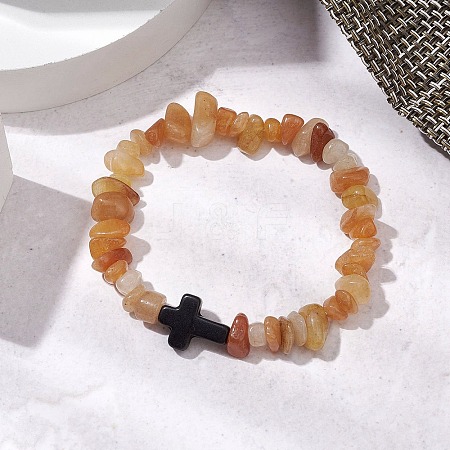 Natural Red Aventurine Chips Stretch Bracelets for Women Men BJEW-JB11341-02-1