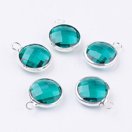 Silver Color Plated Brass Glass Flat Round Charms GLAA-M003-A-28S-1