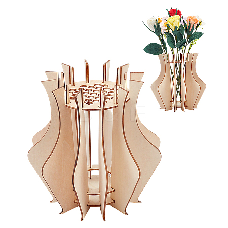 Wooden Puzzle Flower Vase Figurines DIY-WH0308-567-1