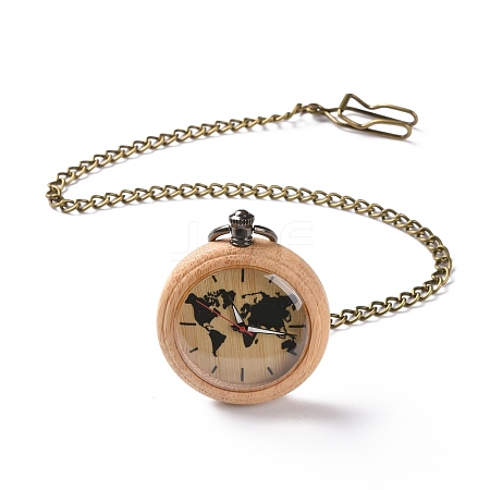 Bamboo Pocket Watch with Brass Curb Chain and Clips WACH-D017-B06-AB-1