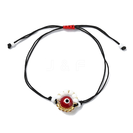 Evil Eye Handmade Lampwork & Glass Adjustable Braided Bead Bracelets BJEW-MZ00099-02-1