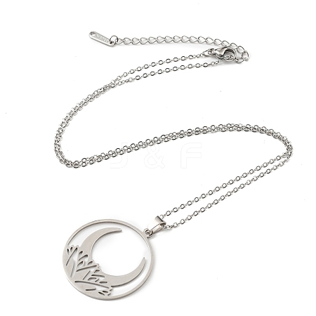201 Stainless Steel Moon Pendant Necklace with Cable Chains NJEW-Q317-32P-1