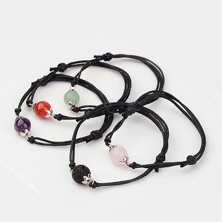 Adjustable Natural Gemstone and Waxed Cotton Cord Bracelets BJEW-JB02333-1