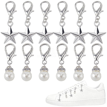 2Sets 12Pcs Star Alloy with Teardrop Plastic Pearl Shoe Charms AJEW-CP0006-56-1