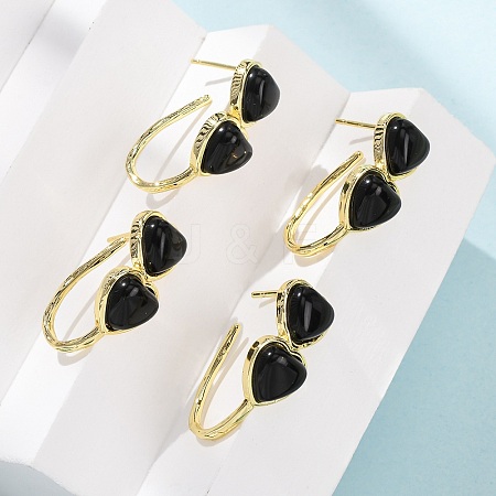 Valentine's Day Heart Natural Obsidian Stud Earrings EJEW-T053-01G-10-1