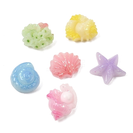 Marine Organism Opaque Resin & Paillette Cabochons RE-CBA2F5E-01-1