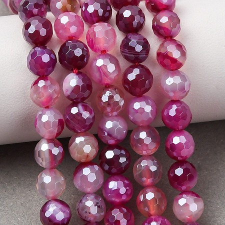 Electroplated Natural Agate Beads Strands G-B191-A07-6mm-06-1