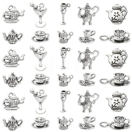 100pcs 10 Styles Coffee Cup & Teapot Tibetan Style Alloy Pendants TIBEP-CJ0002-44-1