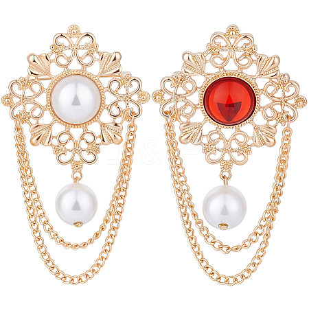 2Pcs 2 Colors Flower ABS Plastic Imitation Pearl Brooches JEWB-CP0001-57-1