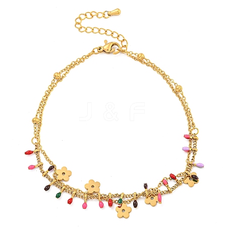 Boho 304 Stainless Steel Enamel Anklets AJEW-P125-01A-G-1