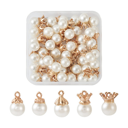 50Pcs 5 Styles Resin Imitation Pearl Pendants FIND-CD0001-32-1