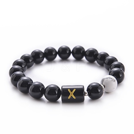 10MM Natural Black Onyx(Dyed & Heated) and Howlite Beaded Stretch Bracelets RH2290-24-1