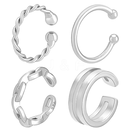 4Pcs 4 Styles 925 Sterling Silver Cuff Earrings EJEW-PH0001-38P-1