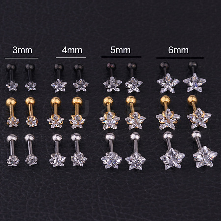 316L Surgical Stainless Steel Clear Cubic Zirconia Star Cartilage Earrings WGC4894-01-1