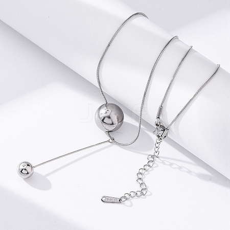 304 Stainless Steel Round Ball Pendant Snake Chain Necklaces NJEW-U028-03P-1