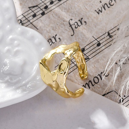 Textured Brass Cuff Finger Rings for Women RJEW-G337-29G-1