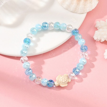 Ocean Dyed Synthetic Turquoise Sea Turtle Electroplate Glass Faceted Rondelle Beaded Stretch Bracelets for Women BJEW-JB14386-02-1