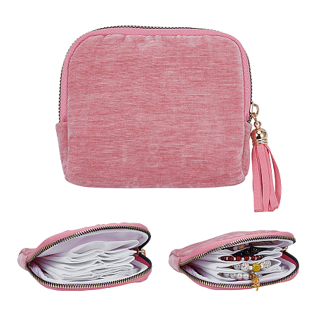 Cloth Jewelry Storage Zipper Bags with Tassel for Earrings Rings Bracelets Necklaces AJEW-WH0596-664D-1