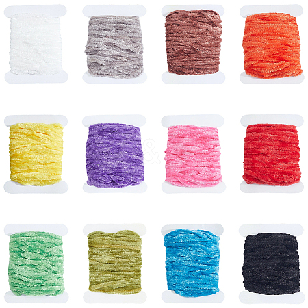 12Pcs 12 Colors Polyester Chenille Yarn Roll OCOR-SP0001-36-1