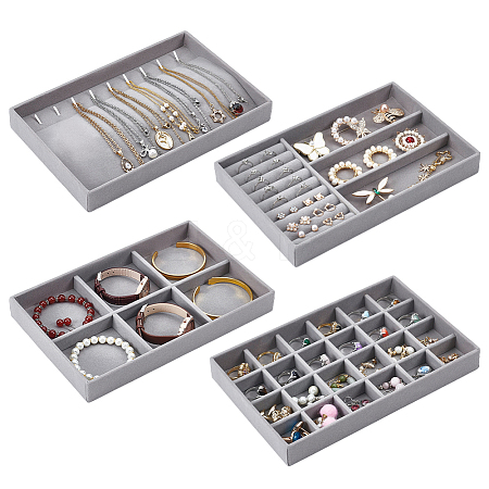 4Pcs 4 Styles MDF Covered with Velvet Jewelry Display Trays CON-UN0001-16B-1