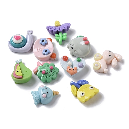 Flower/Snail/Rabbit Funny Cartoon Opaque Resin Decoden Cabochons X-CRES-P031-B-1