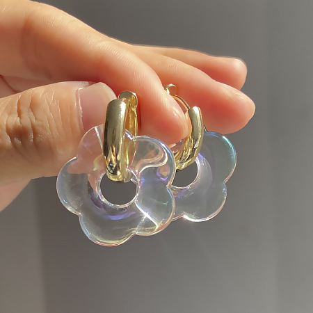 Flower Stainless Steel Acrylic Hoop Earrings FS-WGEB331-10-1