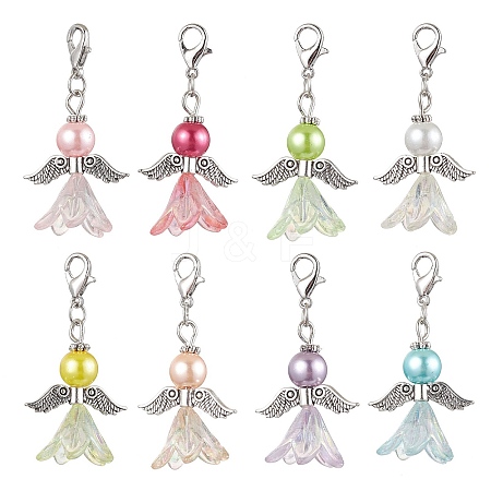 8Pcs 8 Colors Wedding Season Angel Glass Pearl & Acrylic Pendant Decorations HJEW-JM01919-1