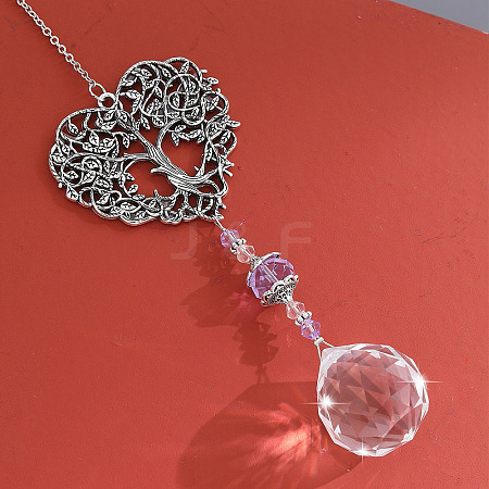 Alloy Heart with Tree of Life Pendant Decorations TREE-PW0003-20A-1