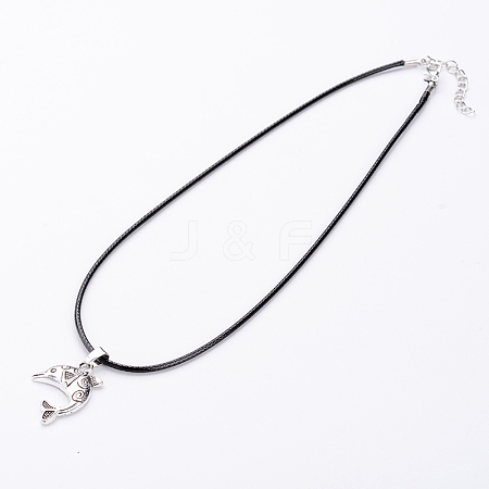 Antique Silver Alloy Waxed Cord Pendant Necklaces NJEW-O087-05-1