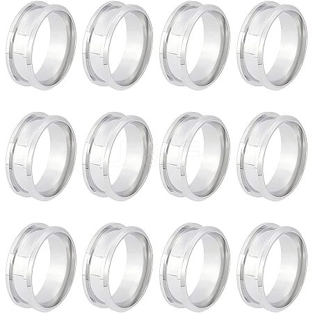 Unicraftale 12Pcs 201 Stainless Steel Grooved Finger Ring Settings STAS-UN0038-95-1