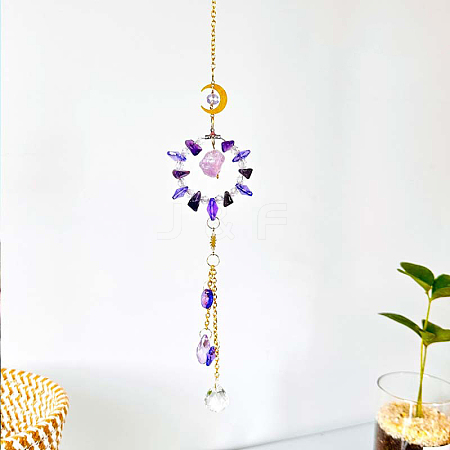 Ring Natural Amethyst Chip Window Hanging Suncatchers WG69177-01-1