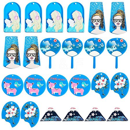 24Pcs 6 Style Transparent & Opaque Acrylic Pendants KY-SZ0001-30-1