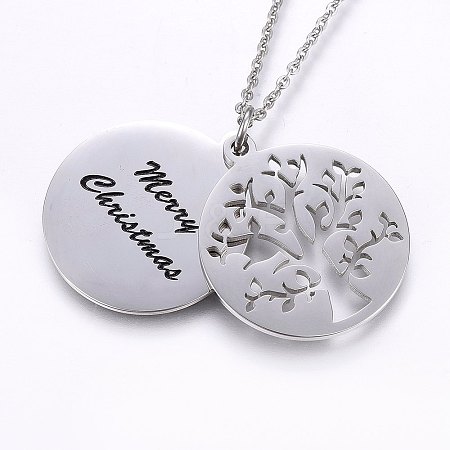 304 Stainless Steel Pendant Necklaces NJEW-G314-08P-1