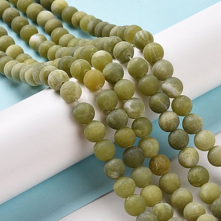 Round Frosted Natural TaiWan Jade Bead Strands X-G-M248-6mm-02-1