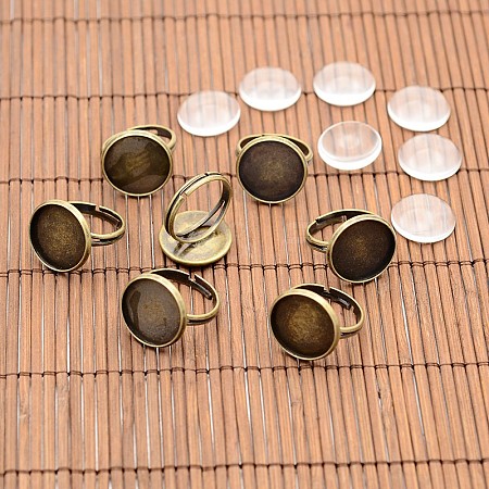 Vintage Brass Ring Components and Clear Glass Cabochons DIY-X0199-AB-NF-1