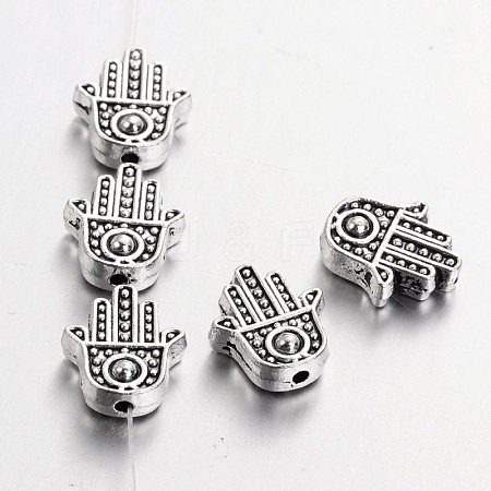 Tibetan Style Alloy Hamsa Hand/Hand of Fatima/Hand of Miriam Beads X-TIBEB-7722-AS-RS-1