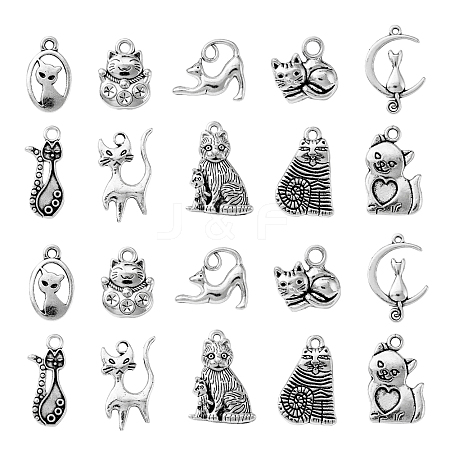 100Pcs 10 Styles Tibetan Style Alloy Kitten Pendants TIBEP-CJ0001-73-1