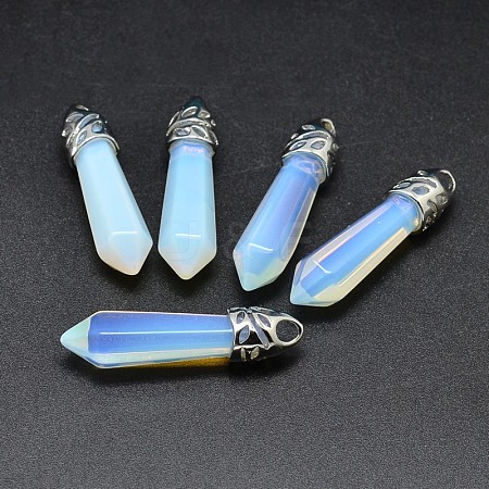 Bullet Platinum Plated Alloy Opal Pointed Pendants G-F228-06K-RS-1