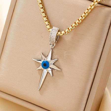 Vintage Retro Style Starburst Evil Eye Star Brass Cubic Zirconia Pendant Necklaces for Parties QO1430-2-1