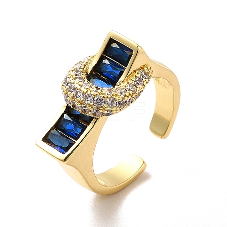 Cubic Zirconia Rectangle with Moon Open Cuff Ring RJEW-C041-06G-02-1