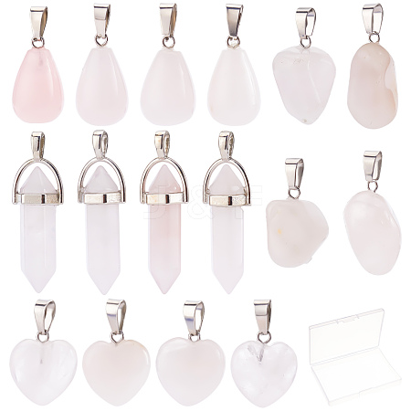 SUNNYCLUE 16Pcs 4 Style Natural Rose Quartz Pendants G-SC0001-75-1