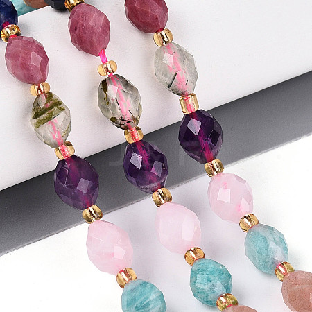 Natural Sodalite & Rhodonite & Prehnite & Amethyst & Rose Quartz & Flower Amazonite & Sunstone Beads Strands G-N358-04A-01-1