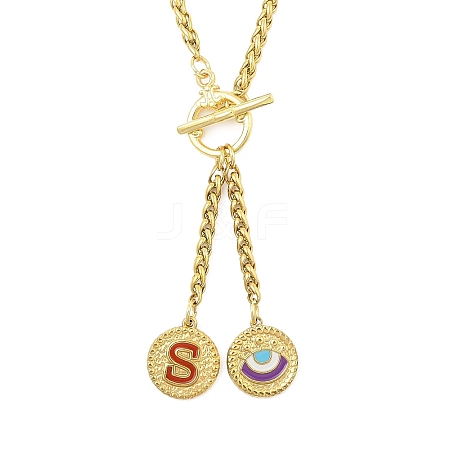 Ion Plating(IP) 304 Stainless Steel Red Enamel Letter & Eye Pendant Wheat Chain Necklaces STAS-Z102-01G-S-1