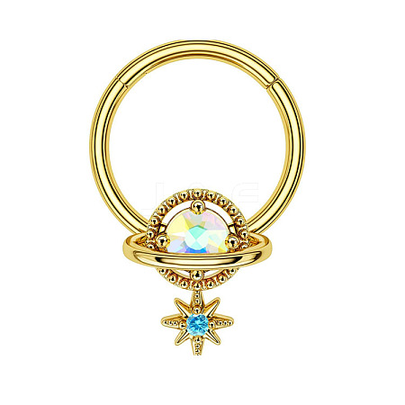 304 Stainless Steel Nose Ring with Brass Pave Clear AB Cubic Zirconia Planet Charms FS-WG57CFD-04-1