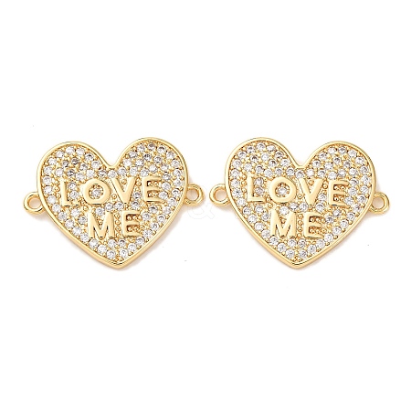 Brass Micro Pave Clear Cubic Zirconia Heart with Word Love Me Links Connector Charms KK-K408-60G-1
