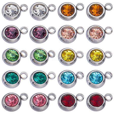40pcs 10 color 201 Stainless Steel Rhinestone Charms STAS-SC0006-38-1