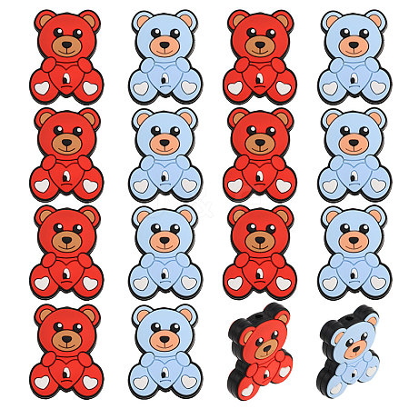 CHGCRAFT 16Pcs 2 Colors Bear with Heart Food Grade Eco-Friendly Silicone Focal Beads SIL-CA0002-91-1