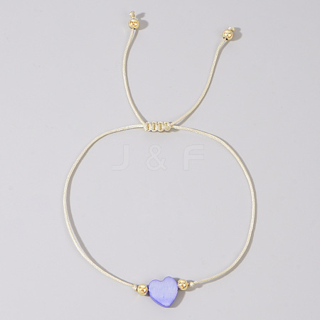Adjustable Rainbow Dyed Shell Heart Braided Bead Bracelets for Women JE7458-3-1