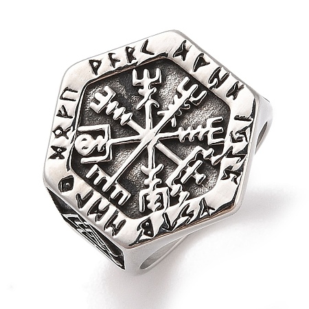 Viking 304 Stainless Steel Vegvisir Wide Finger Rings for Mens RJEW-U005-21A-01-1